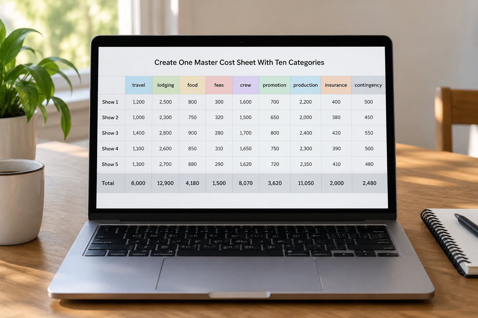 Create One Master Cost Sheet With Ten Categories