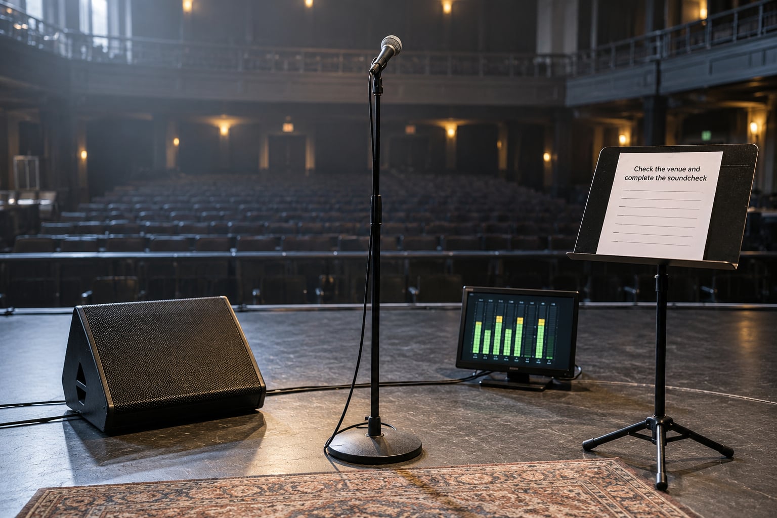 Check the venue and complete the soundcheck
